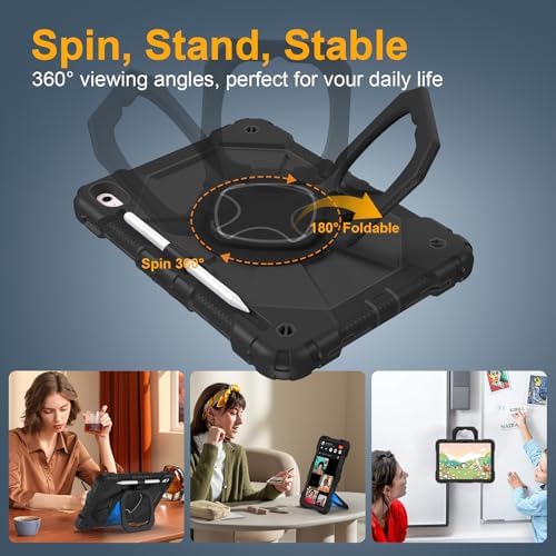 Case for iPad (A16) 11th/10th Generation 11/10.9 Inch 2025/2022, Ubearkk for iPad a16 case with Screen Protector, 360 Degree Rotating Stand Shoulder Strap Pencil Holder,Black - Image 3