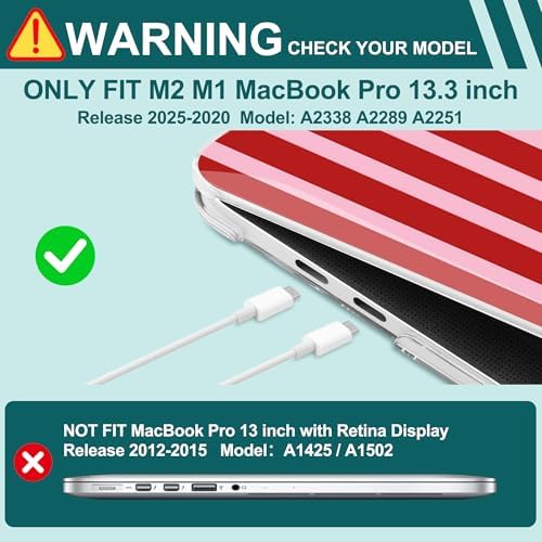 Case for MacBook Pro 13 inch M2 M1 2025-2022 2020 A2338 A2289 A2251, Plastic Hard Shell Laptop Case with Keyboard Cover & Trackpad Protector & 2 OTG Adapters, Strawberry - Image 4