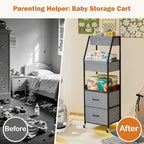 Baby Diaper Caddy Organizer and Storage - 5 Tier Rolling Cart with Dividers and Drawers, Mobile Utility Cart with Wheels for Nursery, Bedroom, Changing Table & Crib - Image 5