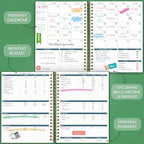 GoGirl Budget Planner & Monthly Bill Organizer with Pockets, Dark Green - Image 3