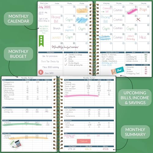 GoGirl Budget Planner & Monthly Bill Organizer with Pockets, Dark Green - Image 3