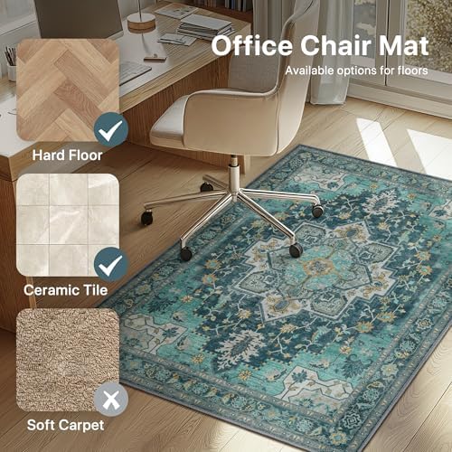 36"x60" Office Chair Mat for Hardwood Floor, Non-Slip Washable Turquoise - Image 3