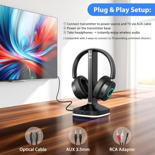 Earbay Wireless Headphones for TV, TV Headphones, Headphone for TV, No‑Delay Over‑Ear Wireless Headset for Seniors, 3 Audio Modes, with Transmitter Charging Base, Gifts for Parents/Elderly - Image 2