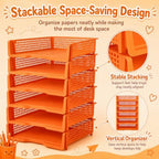 6 Pcs Orange Turn in Trays Classroom, Stackable Paper Bins for Classroom, 13x9x2.8 inch Plastic Baskets Desktop Organization System Office (Orange) - Image 4