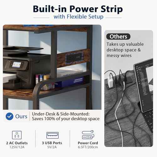 Homieasy 3D Printer Stand with Power Outlet, 23.6" x 23.6", Rustic Brown - Image 4
