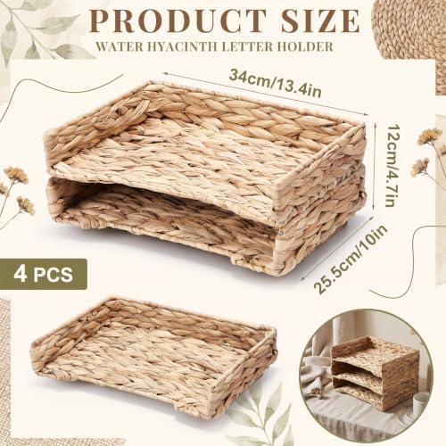 Yeaqee 4 Pcs Stackable Water Hyacinth Letter Tray, 13.4 x 10 x 2.4 Inch - Image 2