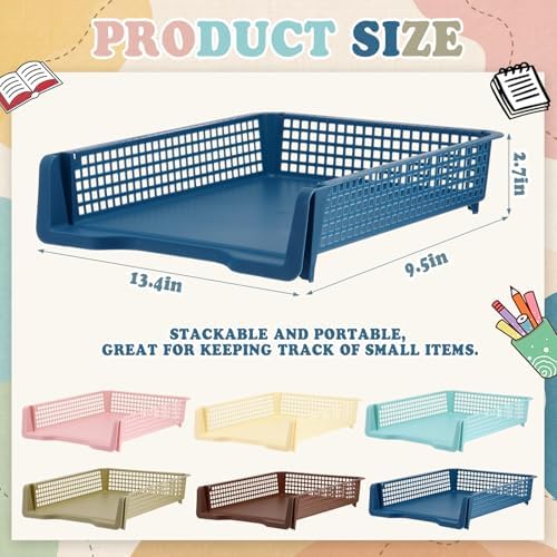Weysat 12 Pcs Turn in Trays, Classroom Paper Tray, Morandi Tones, Narrow - Image 2
