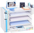 OPNICE Desk Organizer, 5-Tier Desktop File Organizer with Drawer and Pen Holders, Office Desk Accessories, File Sorters, Workspace Organizers for Office Supplies(White) by OPNICE