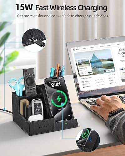 Wireless Charger with Desk Organizer, 3 Compartments and 1 Phone Stand - Image 2