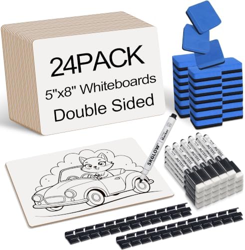 24 Pack 5"x8" Portable Mini White Boards for Students,Personal Small Whiteboard,Lightweight Double Sided Dry Erase Board for Students Classroom,Individual Lapboard for Teaching with Erasers and Marker by Unknown
