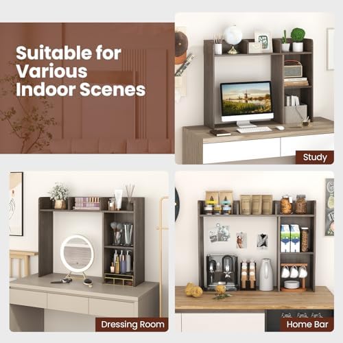 BECOMFORT Desk Hutch, Desk Organizer Shelf w/ 5 Storage Compartments, up to 27” Monitor, Wooden Display Rack, Desktop Bookshelf for Vanity Dressing Tabletop College Dorm Home & Office - Image 7