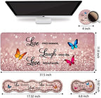 Ergonomic Keyboard Wrist Rest & Mouse Pad Wrist Rest Set, Large XXL Gaming Desk Mat 31.5"x 11.8", Non-Slip Base, Memory Foam, Easy Typing Pain Relief for Office & Home, Glitter Quote Live Laugh Love - Image 2