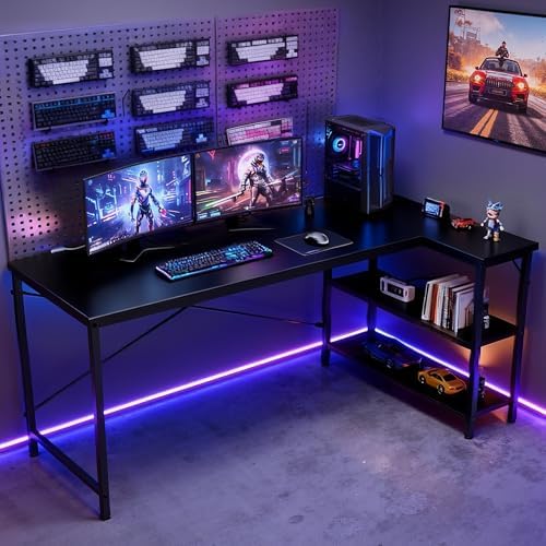 DUMOS 39" L Shaped Computer Desk, Corner Desks with Storage Shelves, Black - Image 2