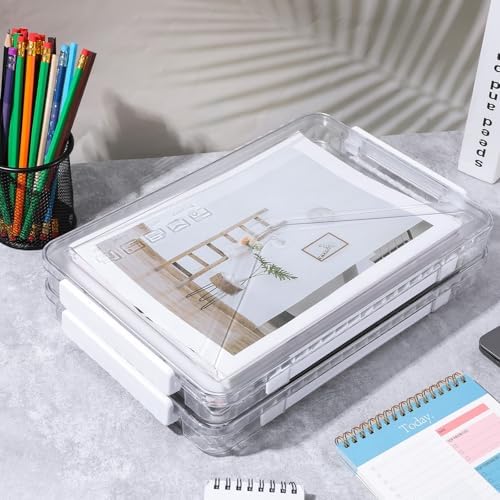 4 Pack Clear Plastic File Boxes with Handle, Modern Style, Stackable, Water Resistant, A4 Letter File, Document, Photo, Scrapbook Storage - Image 5