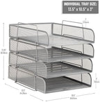 Mind Reader Stackable Paper Tray, Desktop Organizer, File Storage, Office, Metal Mesh, 10.5" L x 13.5" W x 11.25" H, 4 Pcs., Silver - Image 3