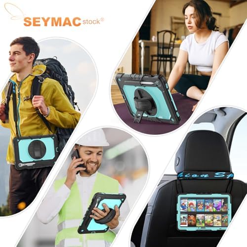 SEYMAC stock Case for Samsung Galaxy Tab S10 Lite / S10 FE / S9 FE 5G / S9 Tablet Case 10.9''/ 11'' Protective with Screen Protector, Pen Holder, 360 Rotate Stand, Hand Strap, Shoulder Strap, SkyBlue1 - Image 5