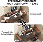 Bamboo Desk Organizer with Drawers,Wooden Desktop Storage (3 Drawer,White) - Image 4