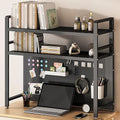 2-Tier Dorm Desk Hutch Top Only Desktop Bookshelf Metal Storage Display Rack Countertop Organizer Over Computer Desk Shelf for Dorm Office with Pegboard and Hooks Set,Black,W 45″/115cm by Unknown