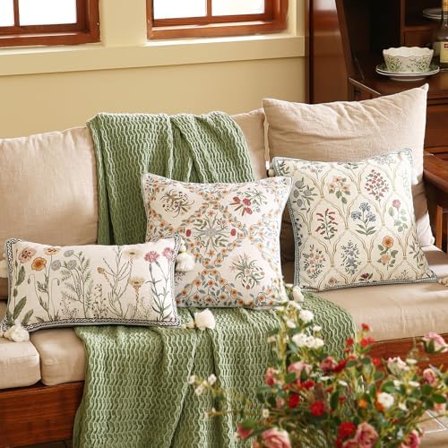 ISAENNE Vintage Linen Throw Pillow Cover,Set of 2,18"x18"-Serenity A - Image 3