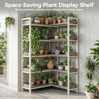 GTPLAYER 5-Tier Corner Bookshelf, L-Shaped Metal Frame Shelf with Tall 14" Shelves, Plant Stand and Storage Rack for Small Spaces, Living Room and Home Office, Gray & White - Image 3
