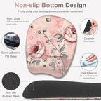 4 in 1 Large Mouse Pad, Keyboard Wrist Rest Set, Ergonomic Mouse Pad with Wrist Support, Desk Mat with Stitched Edges Extended Desk Pad Waterproof Desk Mat for Home Office Game I Pink Rose Flowers - Image 4