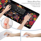 TGFEWYTJYJ Extended Gaming Mouse Pad,Memory Foam Ergonomic Keyboard Mouse Wrist Rest Support Set,Large Desk Mat with Stitched Edges,Non-Slip Base Mousepad Home Office,Skull in Flowers - Image 6