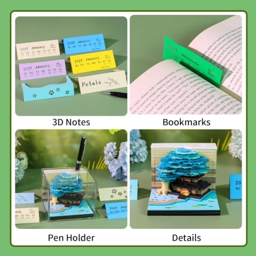 3D Calendar 2027,3D Art Calendar Memo Pad 2027,Time Piece calendars 2027,3D Paper Art Notepad,Four Seasons Tree Desktop Decoration,New Year,Christmas Gift (Four Seasons Tree（Yellow）) - Image 5