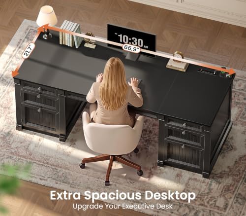SEDETA 67" Office Executive Desk with 4 Drawers, Storage Cabinet & Outlet - Image 4