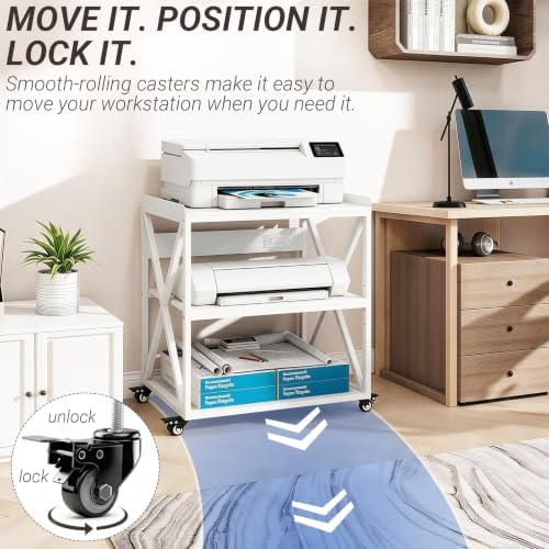 Natwind 3 Tier Printer Stand, 27.6" W x 19.7" D Large Printer Cart,White - Image 6