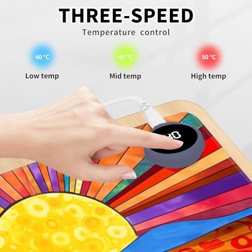 Heated Mouse Pad Hand Warmer, Warm Desk Pad Mousepad Desk Mat with 3 Levels Heating and 3 Hours Auto Shut Down 31.5 x 13 inch PU Leather Warmer Keyboard Mat for Gaming Laptop Office Home, A Art Sun - Image 3