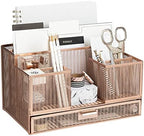 BLU MONACO | Rose Gold Desk Organizer with Sticky Note & File Holder | Metal Mesh Desktop Organizer with Large Drawer & 8 Compartments | Stylish Office, Vanity & Countertop Storage by Blu_Monaco