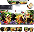 Keyboard Wrist Rest and Mouse Pad with Wrist Support Set Ergonomic Coaster,Memory Foam,Easy Typing Pain Relief,Large XL Desk Mat 31.5"x 11.8",Dog with Butterflies and Flowers by CICPLKSE