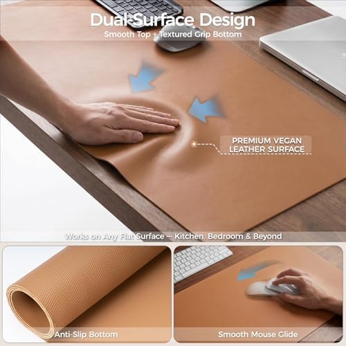 1.6mm Thick Leather 16x60 Inch Non-Slip Mat, Waterproof Countertop Protector, Kitchen Island Mat/Long Sideboard Protector, Caramel Brown - Image 7