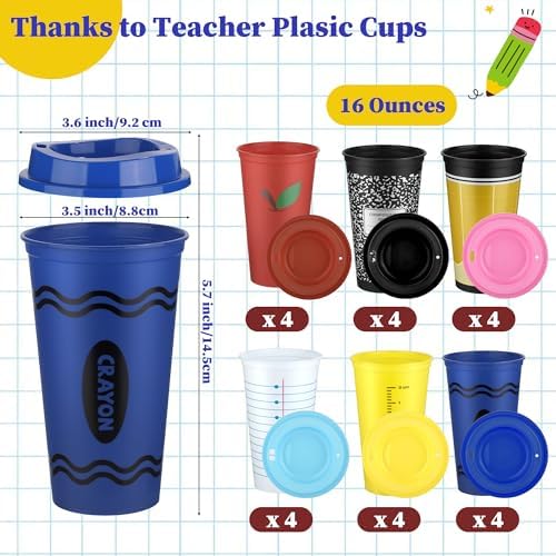 Kochorie 24 Pcs 16 Oz Back to School Plastic Cups Thanks to Teacher Cups - Image 2