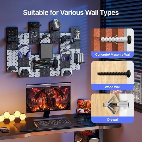 PEGZONE Controller and Headphone Holder Wall Mount, 14pcs, Black & White - Image 5