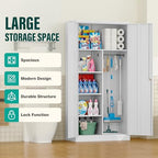 Wide & Deep Metal Storage Cabinet with Hanging Rod,White Broom Closet Storage Cabinet with Lock,72" Tall Wardrobe Cabinets with Doors and Shelves,Locking Steel Tool Cabinets for Home,Office,Garage - Image 6