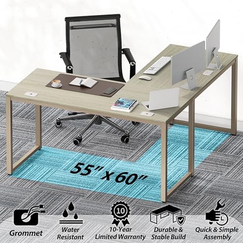 SHW 55 x 60 Commercial-Grade L-Shape Corner Office Computer Desk, Maple - Image 4