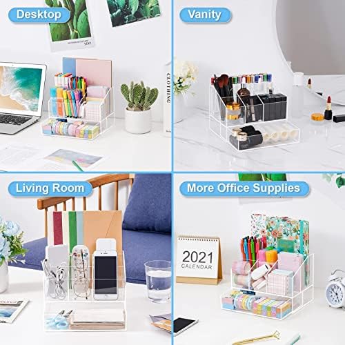 VITVITI Acrylic Desk Organizer, Upgraded Clear Pencil Organizer for Desk, 7 Compartments Stationary Pen Organizer Storage with Drawer, for Office Supply, 500+ Pencils Capacity - Image 5