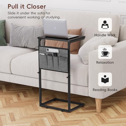 Vagusicc C Shaped End Table, 33'' Tall Side Table for Couch, Adjustable Height Small Couch Side Table for Small Spaces, Couch Table Slide Under Sofa Table TV Tray Table for Living Room Bedroom, Black - Image 3
