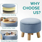 Small Foot Stool Ottoman with Storage, Soft Faux Fur Ottoman Foot Rest for Couch, Round Footstool with Storage, Small Ottomans and Footstools for Living Room and Entryway (Light Blue) - Image 3