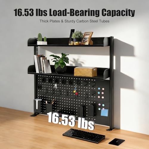Clamp on Desk Organizer Shelf with Pegboard, Multipurpose Desktop Hutch Desk Bookshelf Desktop Bookcase Storage Rack Display Shelf for Home Office Dorm, Study Rooms, Bedrooms (Black) - Image 3