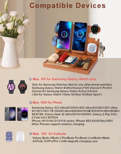 Desk Organizer with 4 Wireless Charging Station for Samsung Devices,27W Dual Wireless Charger Fast Charging for 2 Phones,Galaxy Watch 8/7/6/5/4/3/2,TWS box,Wood Phone Docking Station,Gifts for Men Dad - Image 3