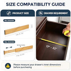 Fabsome Drawer Divider 6 Pack, Bamboo Kitchen Dividers Organizers Adjustable 17''-22'', Wooden Dresser Separators for Nursery Organization Clothes Socks Underwear Baby Clothing, with Soft Foam Ends - Image 6