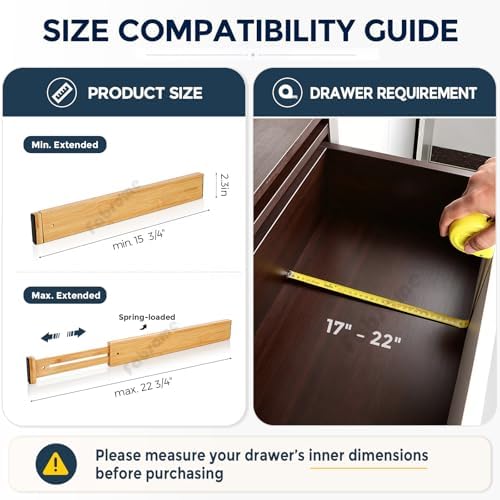 Fabsome Drawer Divider 6 Pack, Bamboo Kitchen Dividers Organizers Adjustable 17''-22'', Wooden Dresser Separators for Nursery Organization Clothes Socks Underwear Baby Clothing, with Soft Foam Ends - Image 6