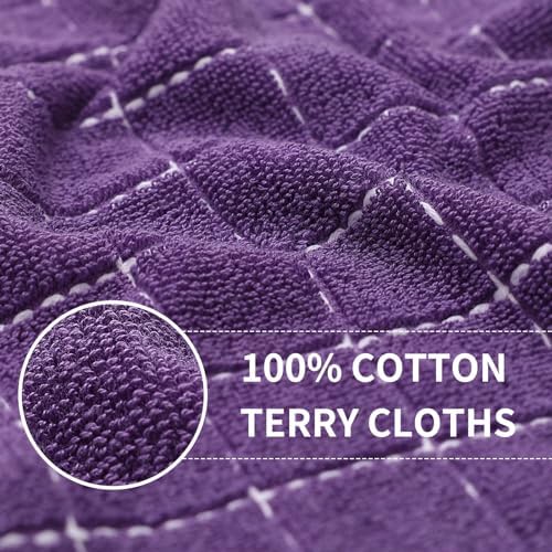 Homaxy Cotton Terry Kitchen Towels and Dishcloths Set of 16, Purple - Image 2