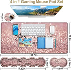 Large Mouse Pad, Desk Mat, Keyboard Pad+ Ergonomic Keyboard Wrist Rest Set,Extended Laptop Protector Writing Mat for Home Office Desktop, Psalm 46:5 Pink Gaming Mouse Pad Office Desk Pad Wrist Rest - Image 3