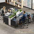 Huuger 55 Inch L Shaped Desk with Fabric Drawers, Reversible Computer Gaming Desk with Power Outlets and USB-C Port, Adjustable Side Storage Shelves, for Work Study Corner Home Office, Black - Image 2