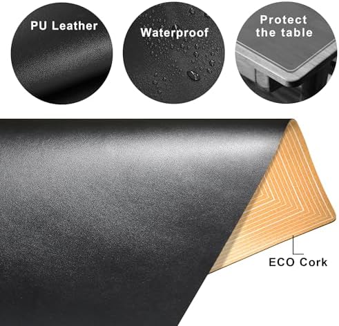 CENNBIE 24 Inches Square Table Pad - Cork & Leather Table Mat - Suitable as Side Dining Coffee Table Cover Protector - Can Be Cut to Fit (18"-24", Black) - Image 4