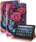 Case for Kindle Fire HD 10 & 10 Plus Tablet (13th/11th Generation, 2023/2021 Release) 10.1" - PU Leather Flip Case with Elastic Band & Card Slots/Holder, Multi-Angle Stand Cover - Colorful Butterfly by TUOLISG