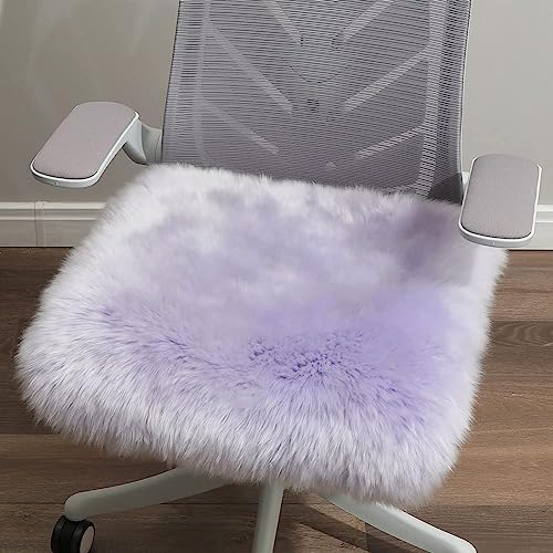 LLB Sheepskin Chair Cover - Office Cushion, Dining Room Pad, Desk Seat for Computer, Fur Area Rug for Living Room, 18x18 Inch (Pack of 1), Taro Purple by LLB